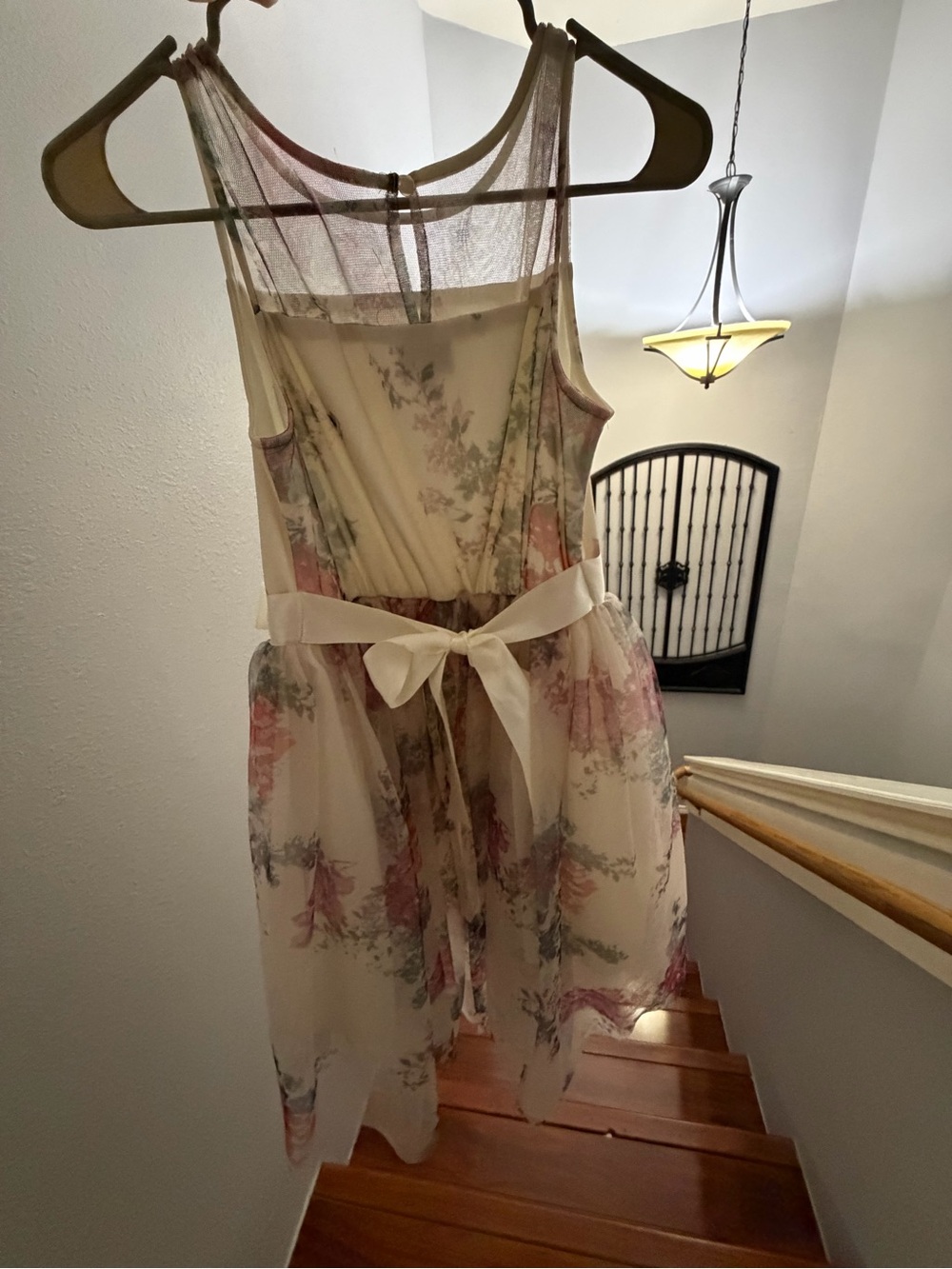 Girls Ivory Floral Chiffon Dress with Bow Waist